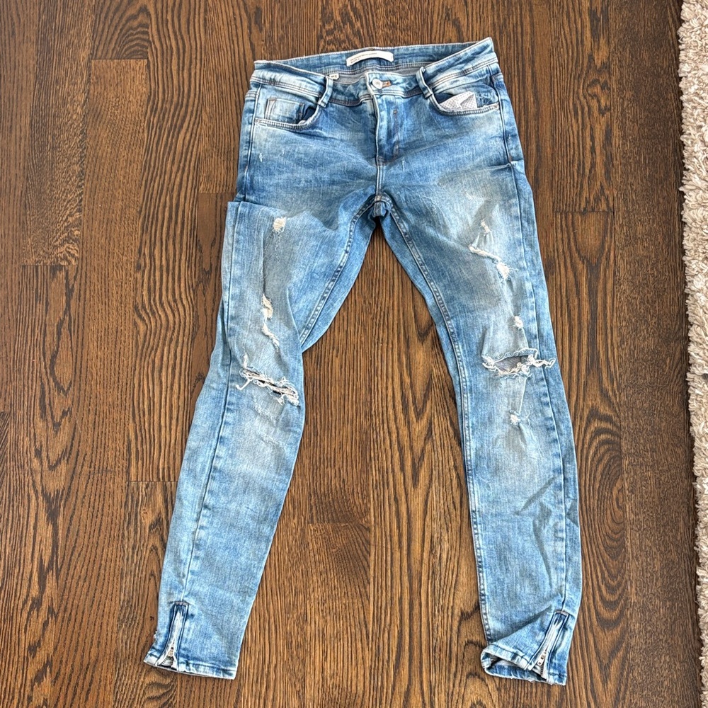 Zara Blue Distressed Skinny Jeans